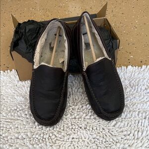 UGG Men's Dark Brown Leather Slip-Ons